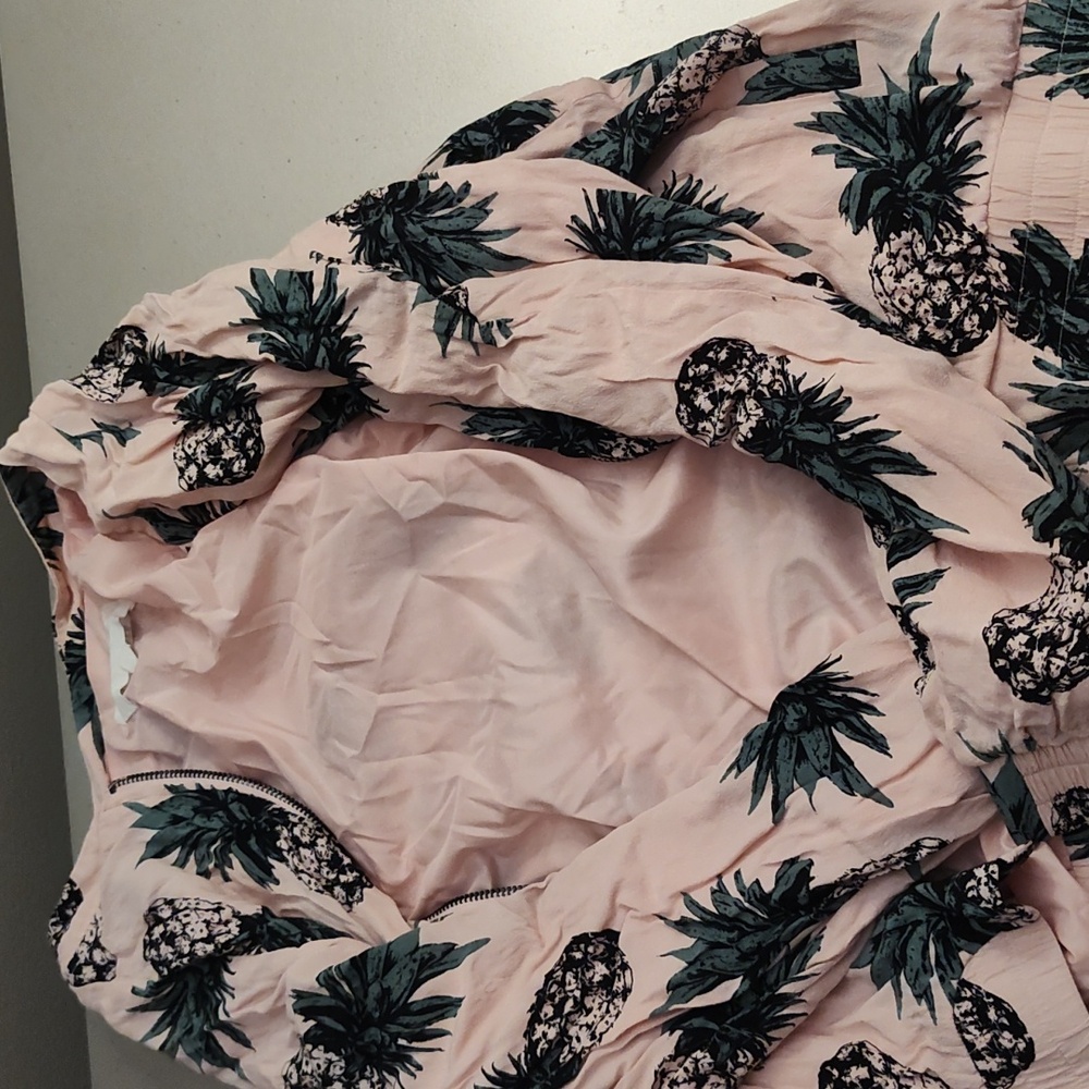 Light Pink Pineapple Print Lightweight Rayon Bomber Jacket